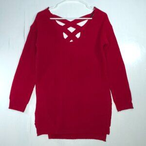 Ambiance Apparel Red Criss-Cross Back Tunic Sweater Cozy Chic